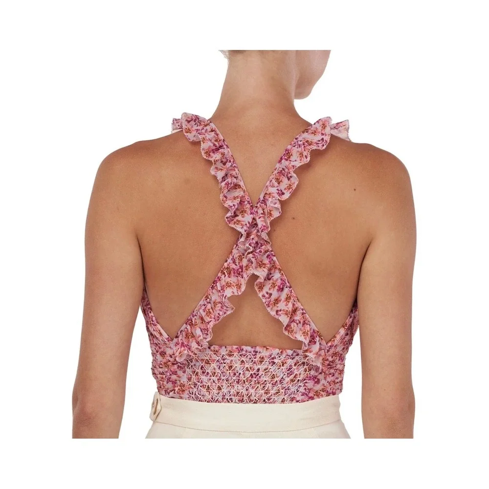 Amur Women's Caelynn Floral Smocked Ruffle Cross Back Top Size‎ XS